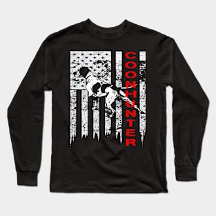 Distressed USA Flag Shirt for Coon Hunters Long Sleeve T-Shirt